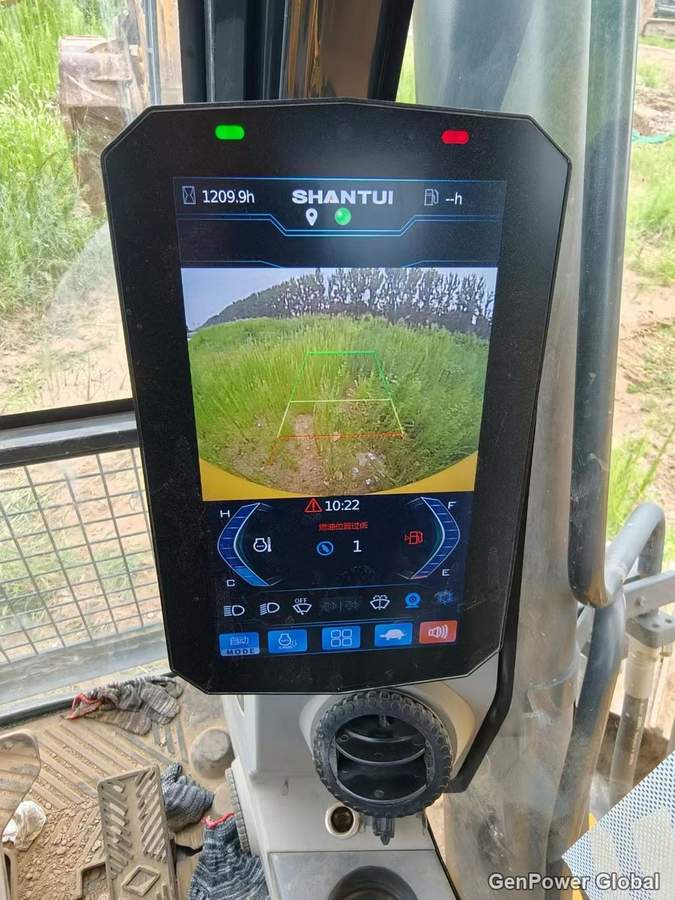 Used Shantui SE240 excavator at GenPower Global yard - Hebei, China, monitor showing 1209.9 hours